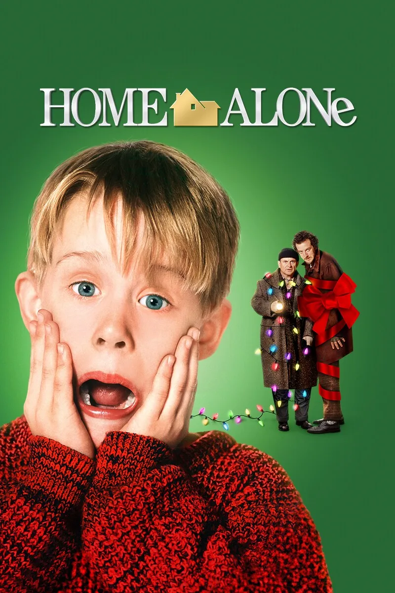 Home Alone key art: Kevin's scream on a green background