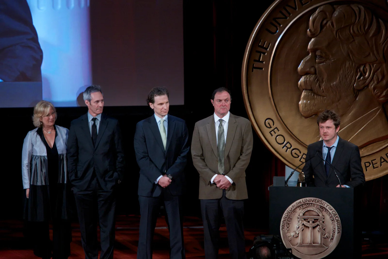 Beau Willimon and cast members accepting a Peabody Award in 2014; CC BY 2.0.