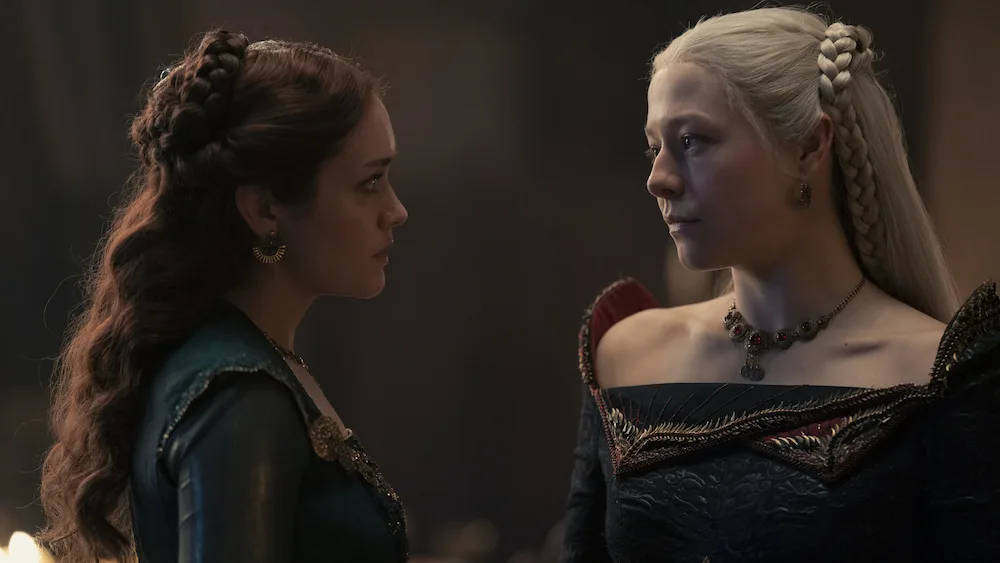 Alicent Hightower and Rhaenyra Targaryen in a scene from House of the Dragon.