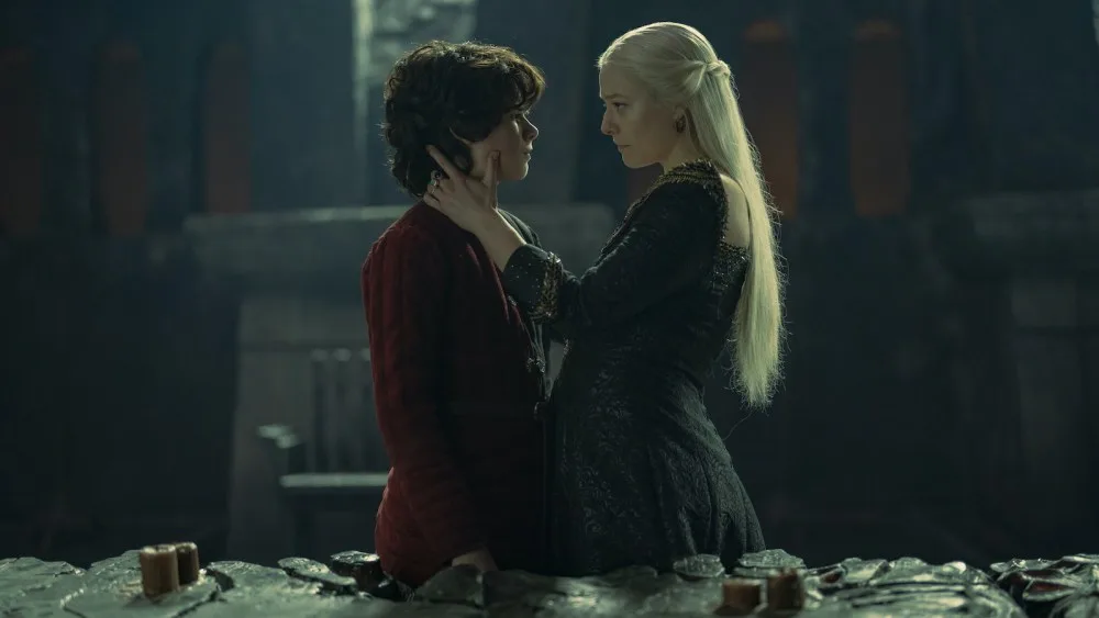 Elliot Grihault and Emma D'Arcy in a scene from House of the Dragon.