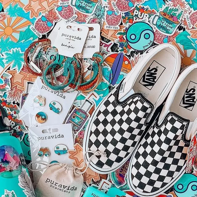 Pura Vida bracelets, scrunchies and checkered Vans in a giveaway post
