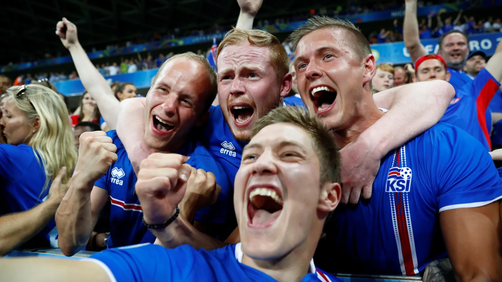 Iceland players celebrate beating England at Euro 2016