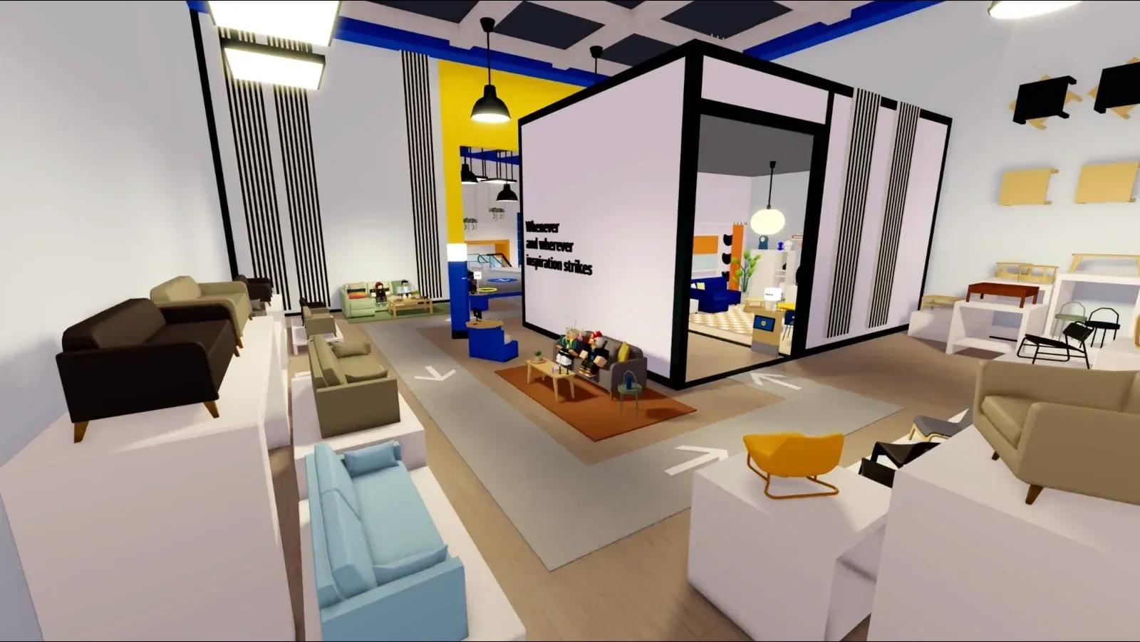 Official game screenshot showing the IKEA showroom and co-worker avatars.