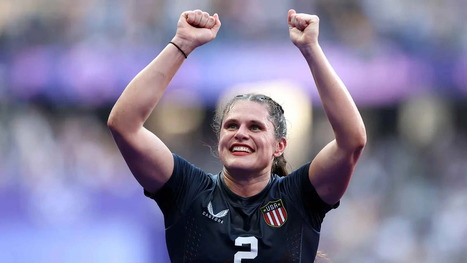 Ilona Maher celebrates at the Paris Olympics