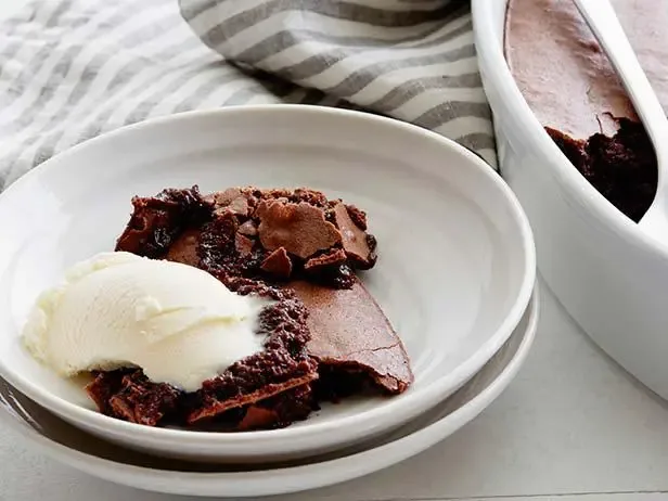 Food Network’s brownie pudding recipe and photograph.