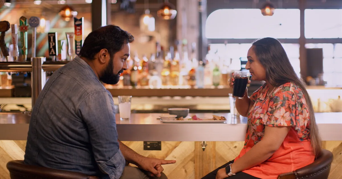 Is it a match? A potential couple meet up courtesy of a matchmaker in the Netflix series <em>Indian Matchmaking.</em>