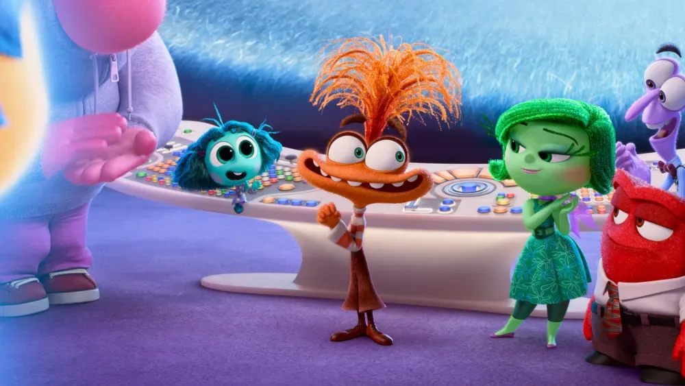 INSIDE OUT 2, from left: Joy (front, voice: Amy Poehler), Embarrassment (voice: Paul Walter Hauser), Envy (voice: Ayo Edebiri), Anxiety (voice: Maya Hawke), Disgust (voice: Liza Lapira), Anger…