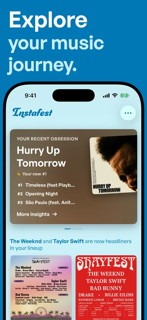 Official screenshot of Instafest’s later iPhone app and its festival-poster interface.
