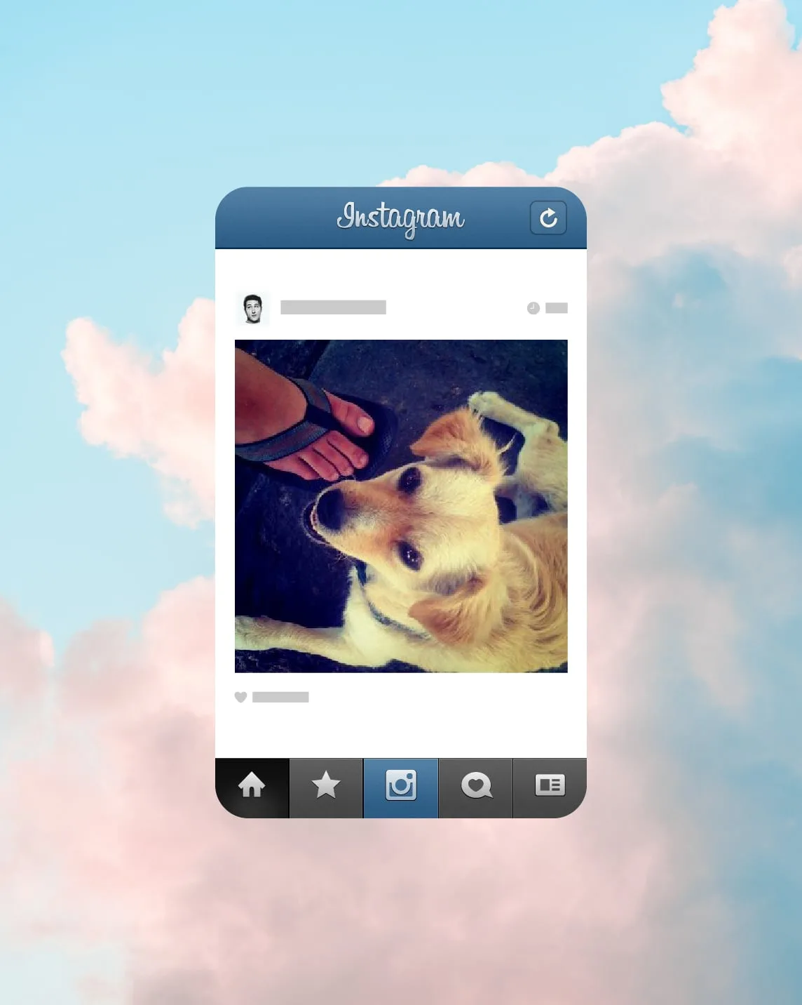 Instagram’s official anniversary illustration of the early app interface and Systrom’s dog photograph.