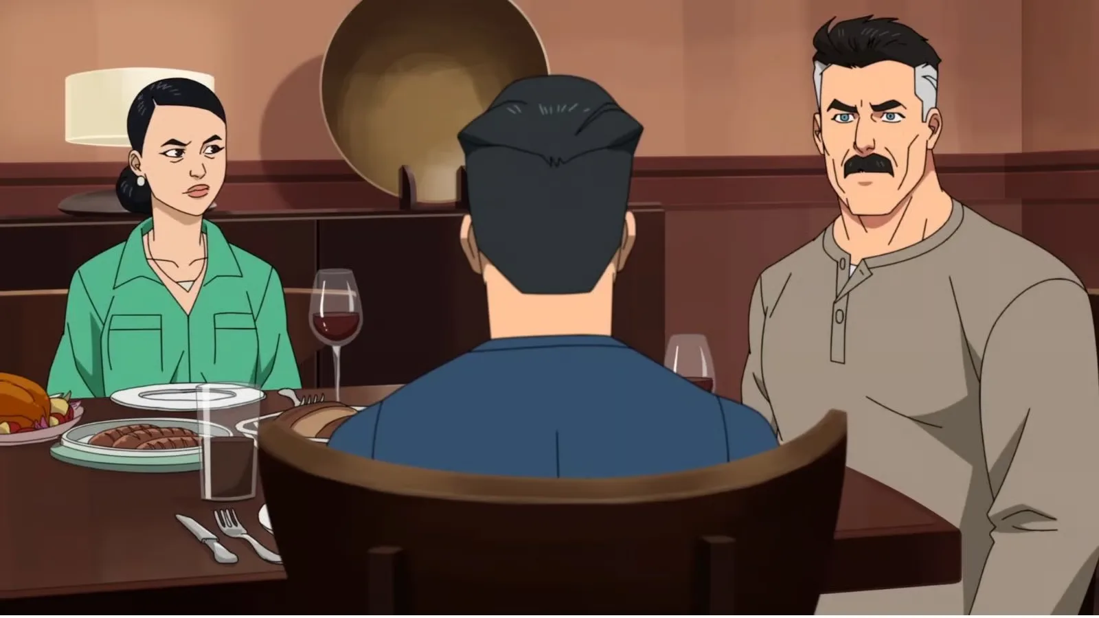 The Grayson family at dinner.