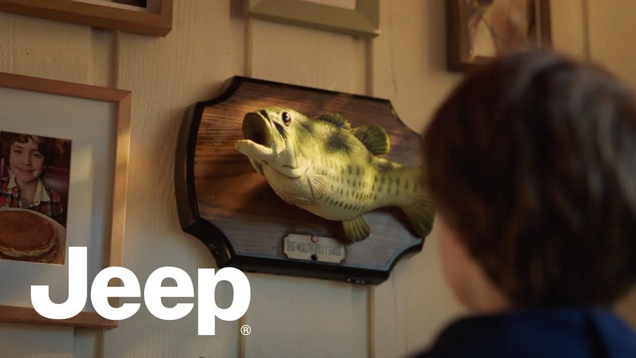 A Cherokee hybrid ad in which a father and son freed Billy Bass before a bear and eagle attacked him.