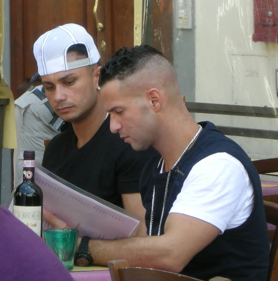 Pauly D and Mike Sorrentino during filming in Florence, May 2011; CC BY-SA 3.0.