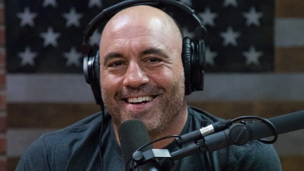 Joe Rogan at the podcast microphone.
