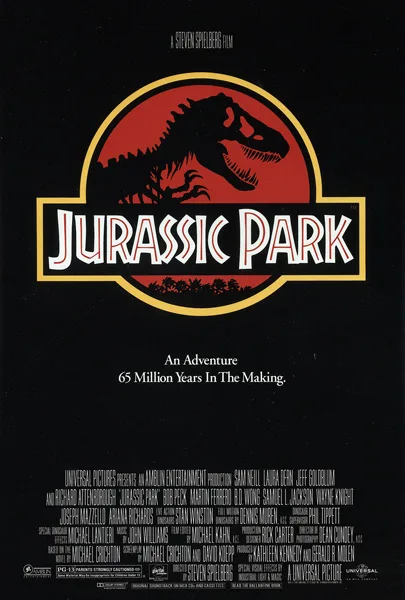 Jurassic Park theatrical poster with the red T. rex logo