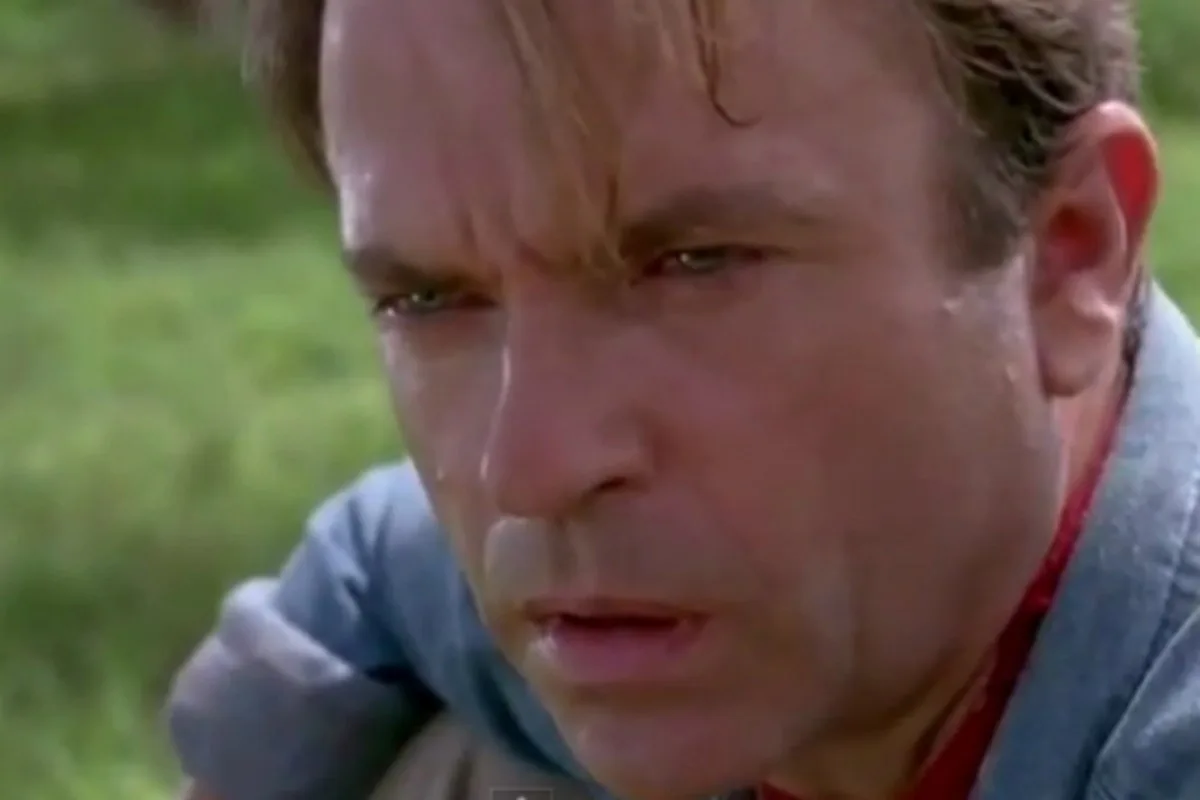 Alan Grant in close-up in a still from the film