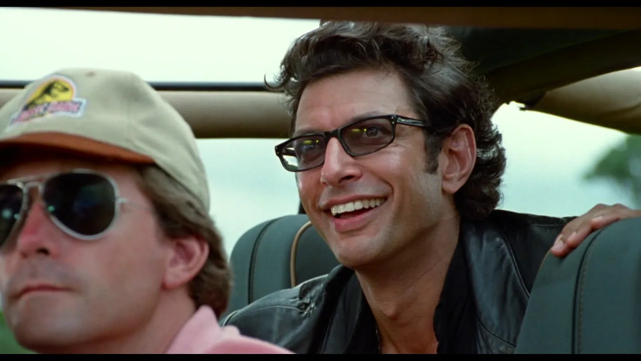Ian Malcolm and Donald Gennaro in a park jeep, from the trailer