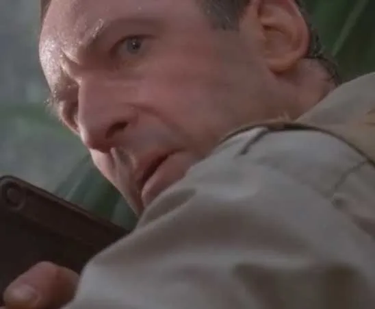 Muldoon in his last scene, the frame behind the Clever girl meme