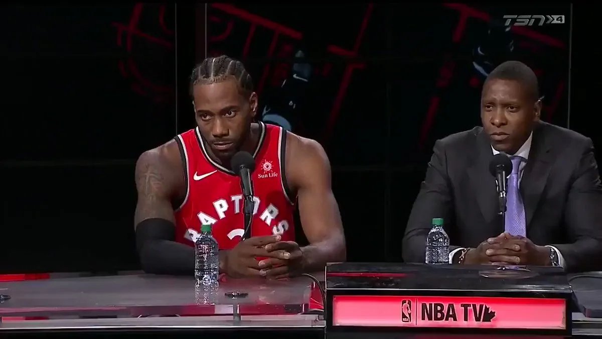 Some smiling and laughing from Kawhi Leonard during his introductory press conference with the Raptors.