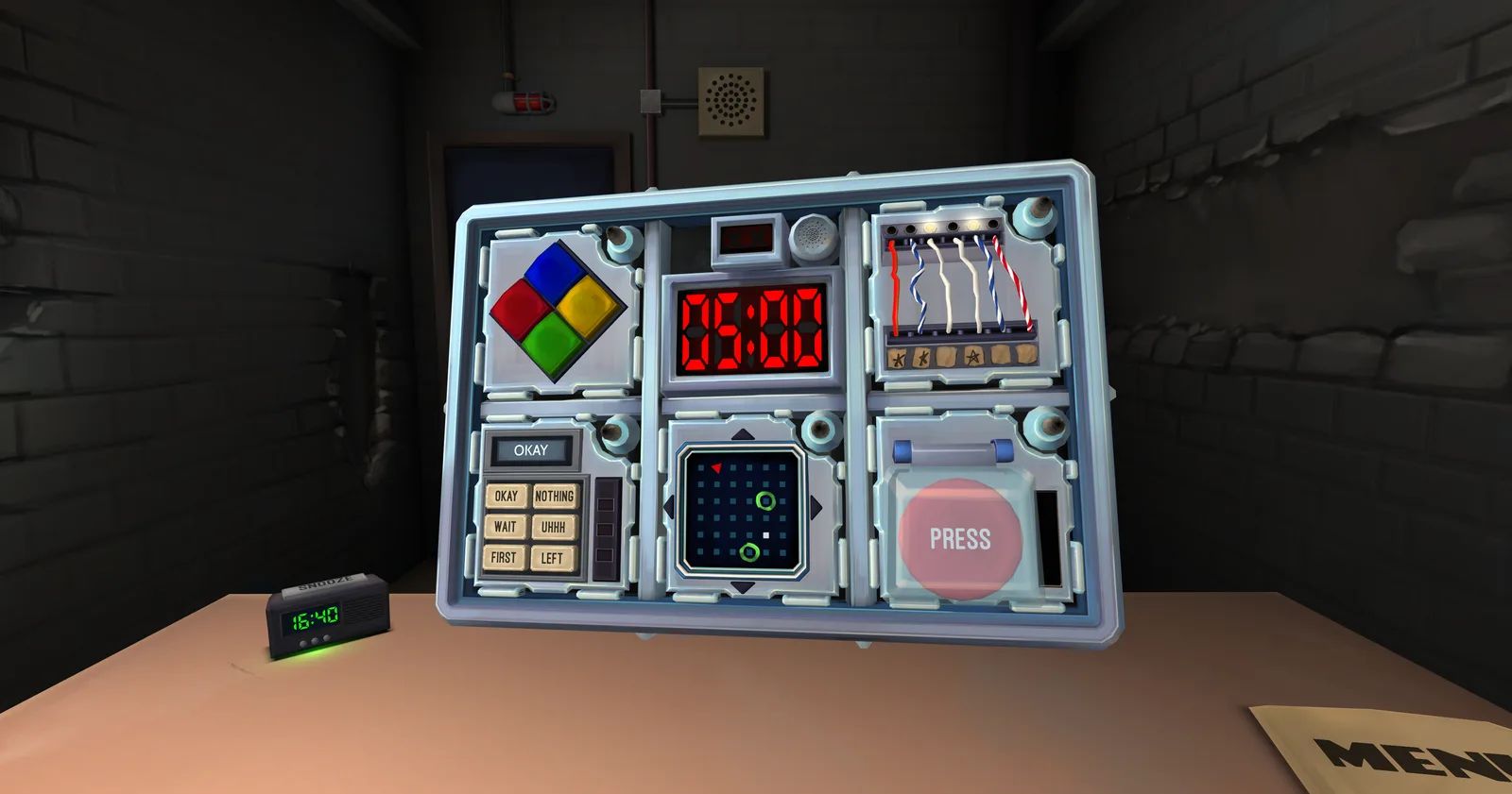 Official gameplay screenshot showing bomb modules and their timer.