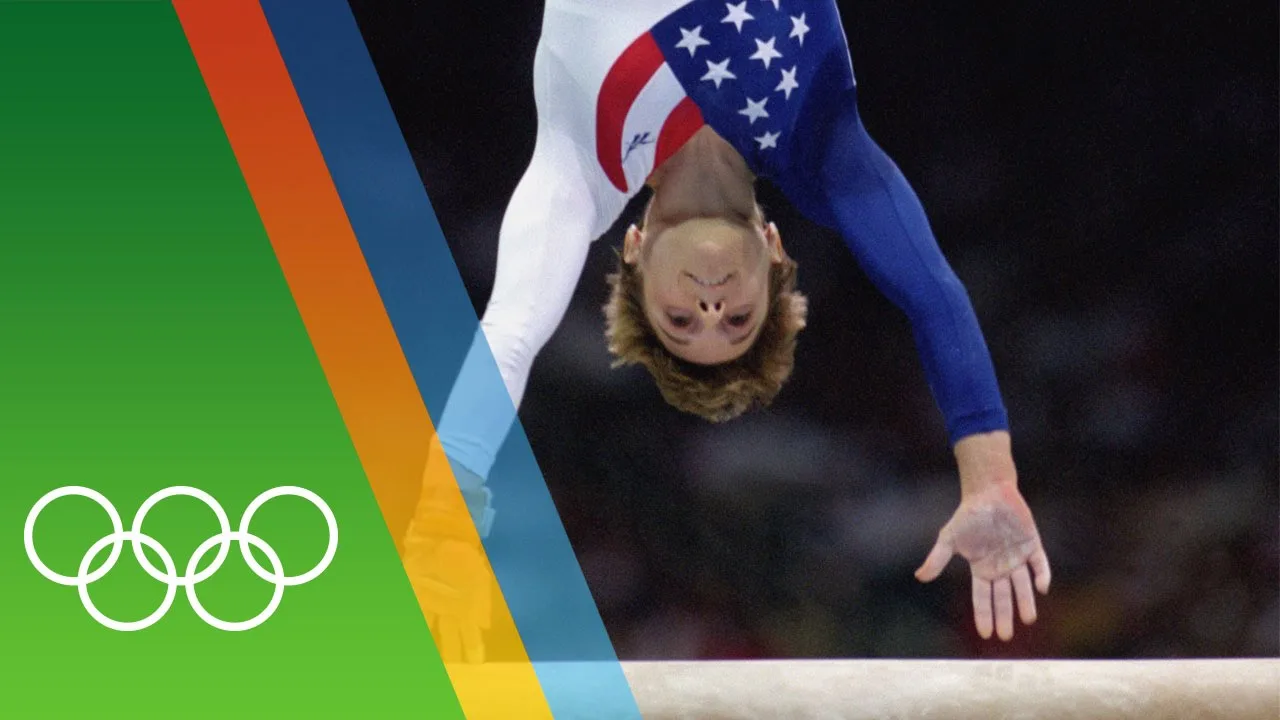 Kerri Strug on the beam for the US team at the Atlanta 1996 Olympics