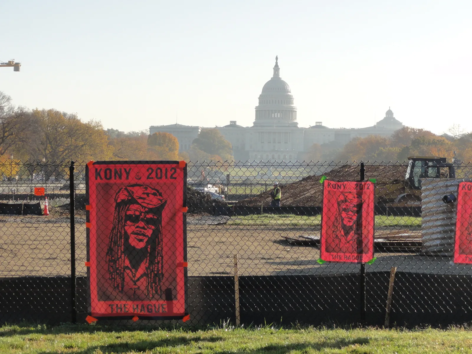 Kony 2012 posters on a fence; Commons photograph under CC BY-SA 3.0.