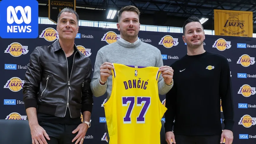 Rob Pelinka, Luka Doncic and JJ Redick