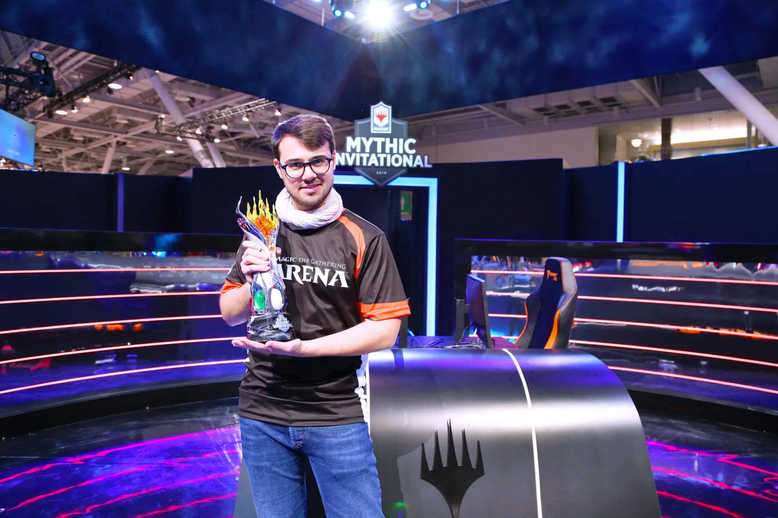 The Mythic Invitational champion with the trophy