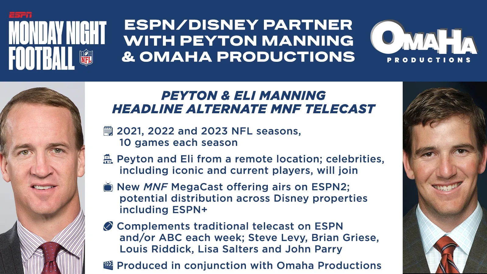 ESPN graphic announcing the Peyton and Eli alternate Monday Night Football telecast