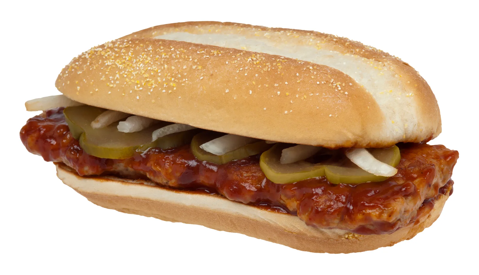 A McDonald's McRib sandwich, as bought in America.