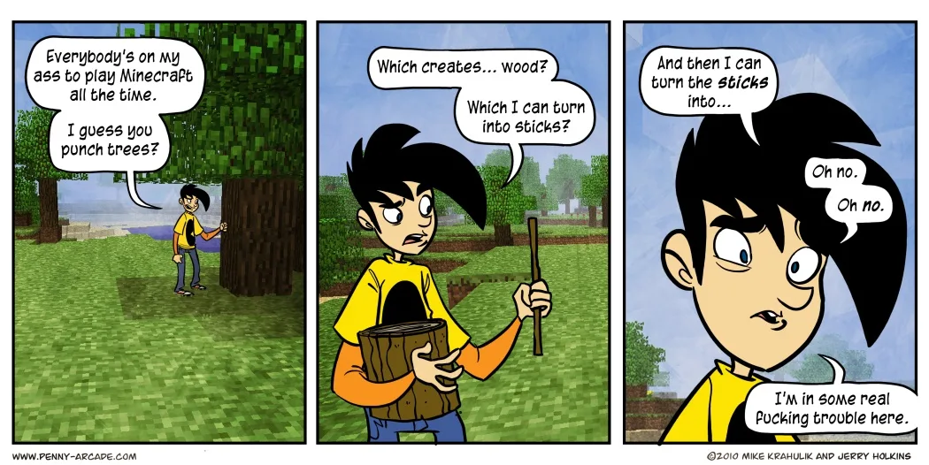 Penny Arcade's Mine All Mine strip about Minecraft