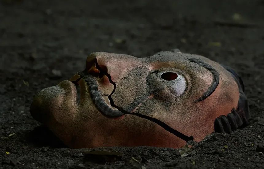 A Dalí mask in the dirt