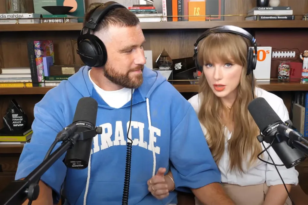 Travis Kelce and Taylor Swift on "New Heights"