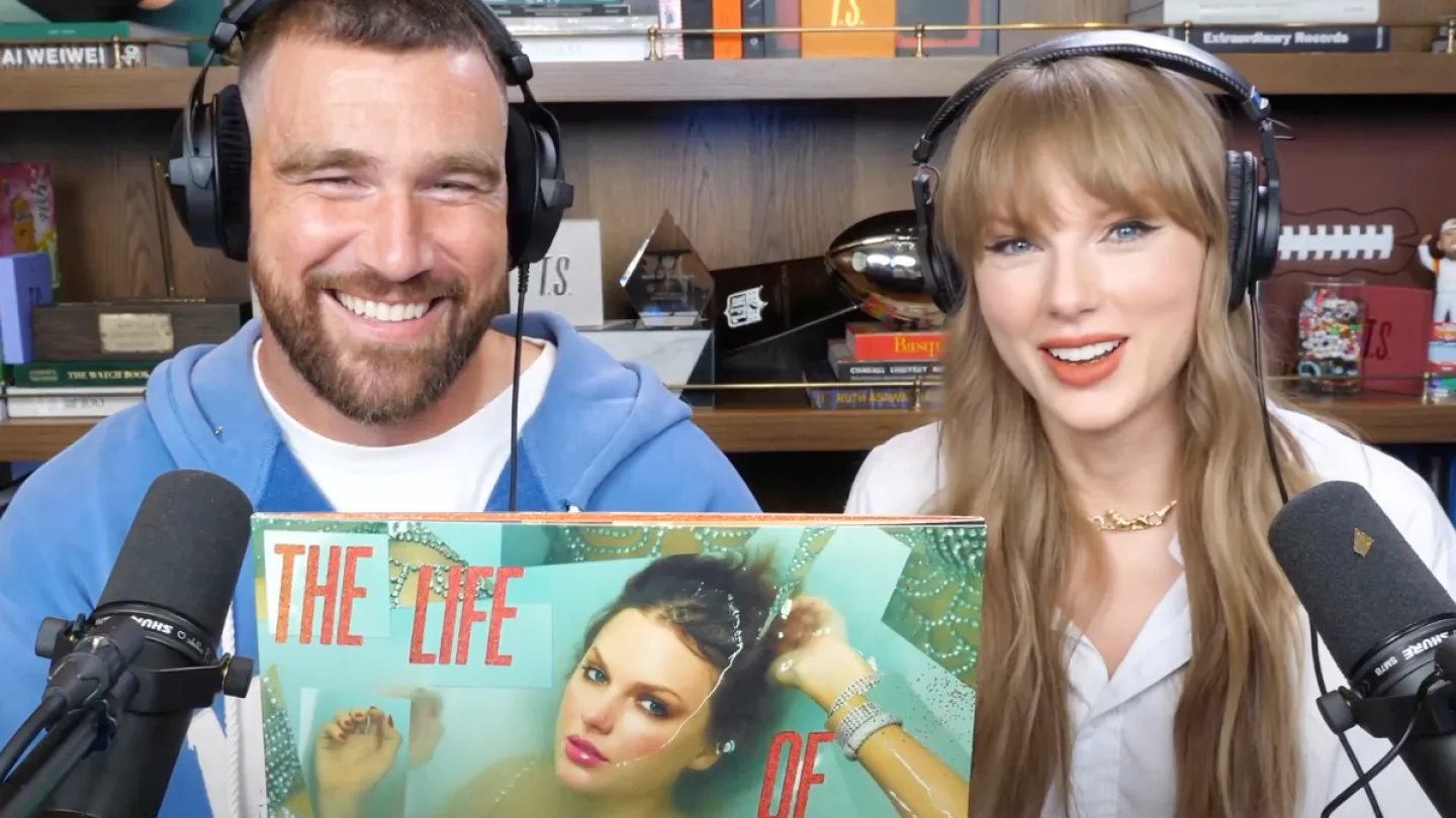Travis Kelce and Taylor Swift on the New Heights podcast