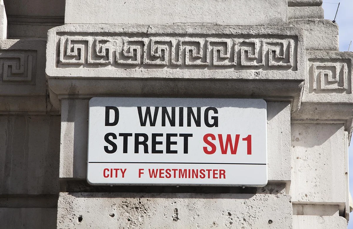 Downing Street sign with its O removed for Missing Type. 2015 campaign activation photograph republished in a retrospective.