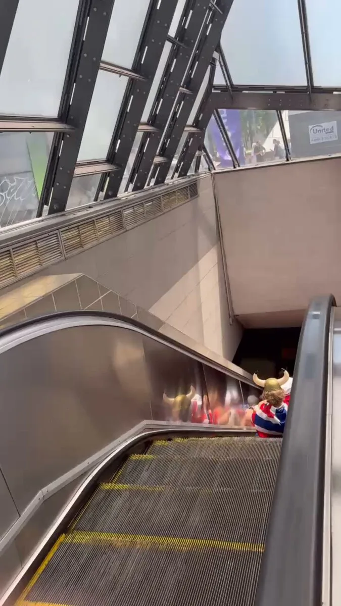 Norway fans are doing a “Viking Row” up the escalator at Boston’s South Station before heading to the World Cup Adding this to the list of things I’ve never seen before and probably never will again