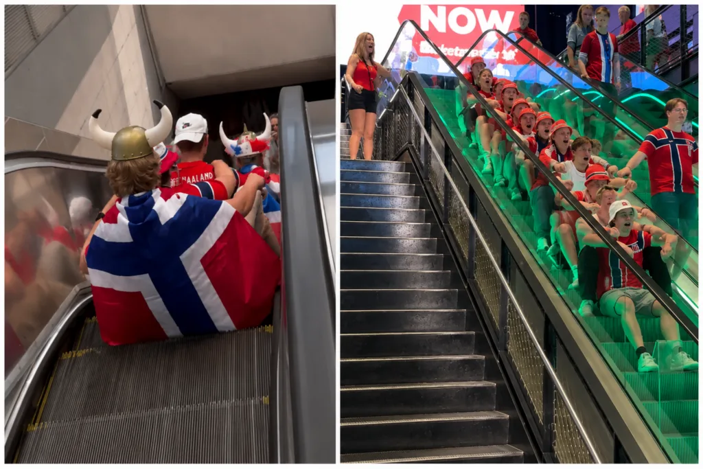 VIDEO: noruegos juegan con escalera eléctrica en Boston