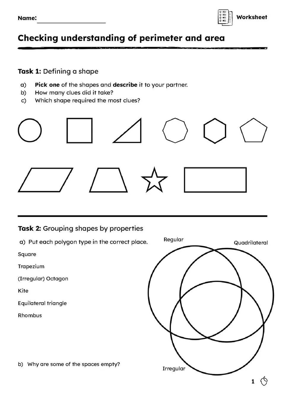 A later Oak worksheet, 2023, showing perimeter-and-area exercises; Open Government Licence v3.0.