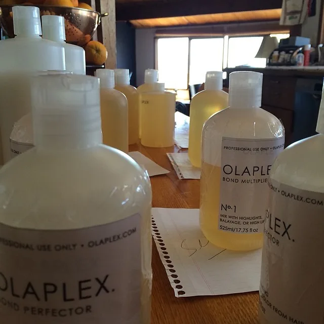 Olaplex bottles in a salon