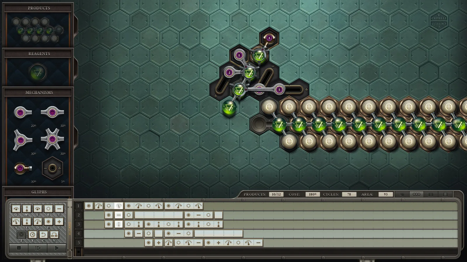 Official Steam screenshot of an alchemical machine and its instruction timeline