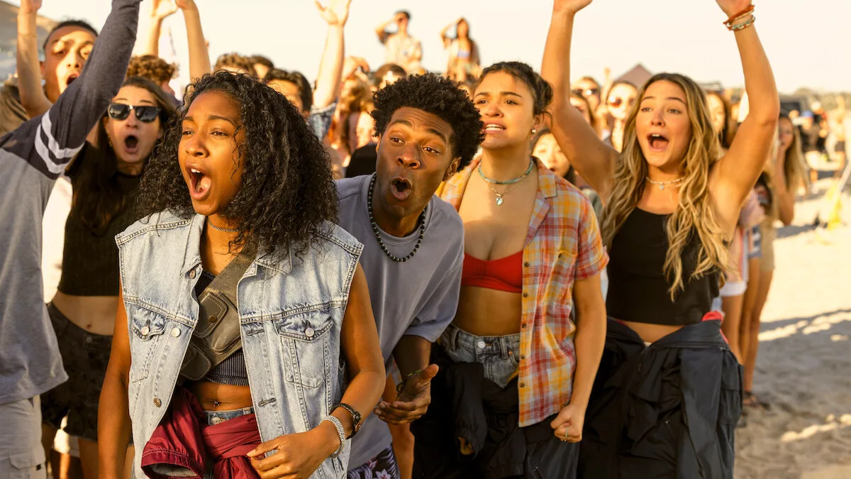 The Outer Banks cast in a beach scene, from Netflix’s page about product collaborations.
