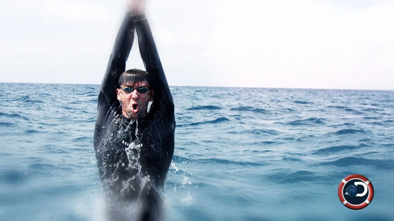Michael Phelps in open water in Phelps vs Shark