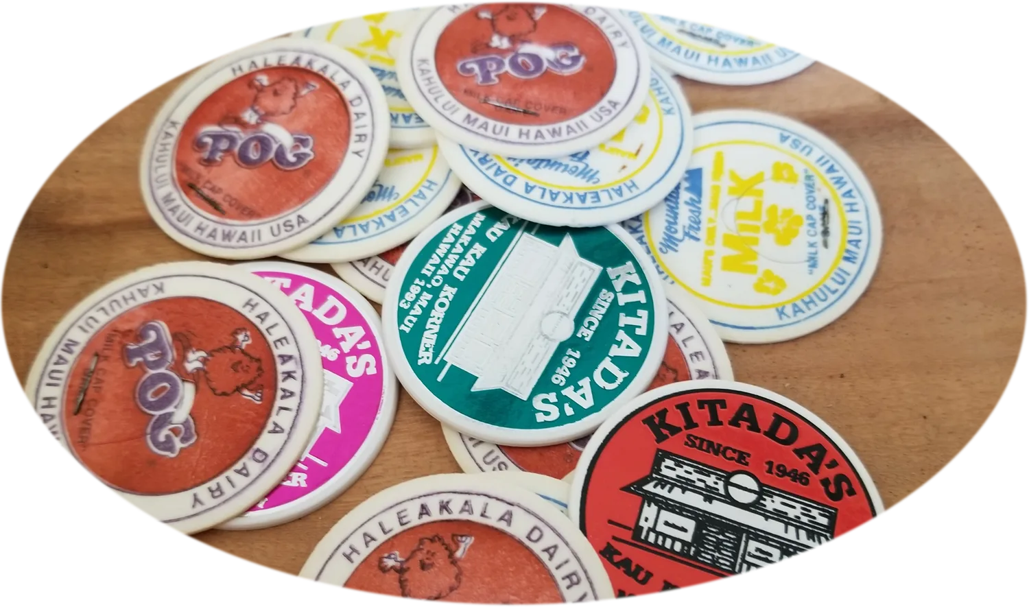 Museum's donated Kitada's POGs and vintage milk caps; an official museum product photograph.