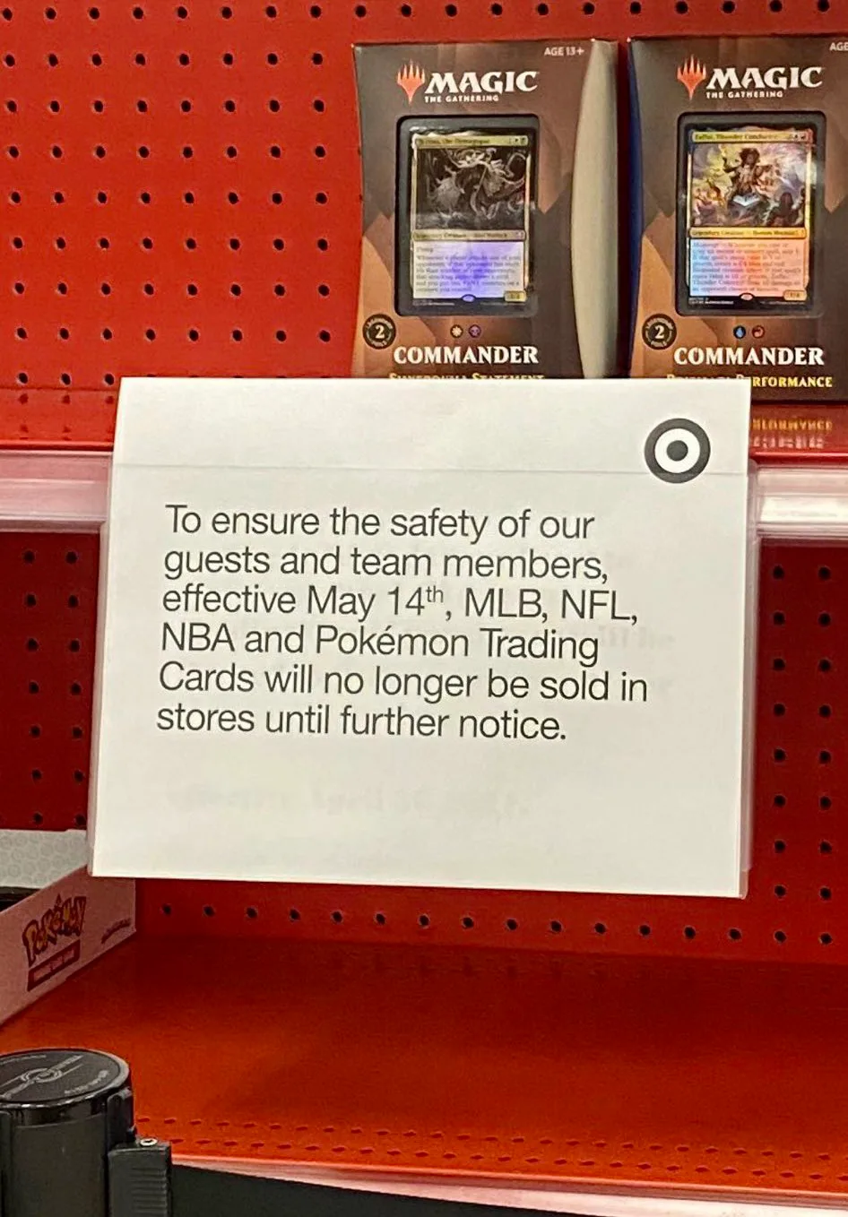 Target's sign announcing it stopped selling Pokémon cards in stores