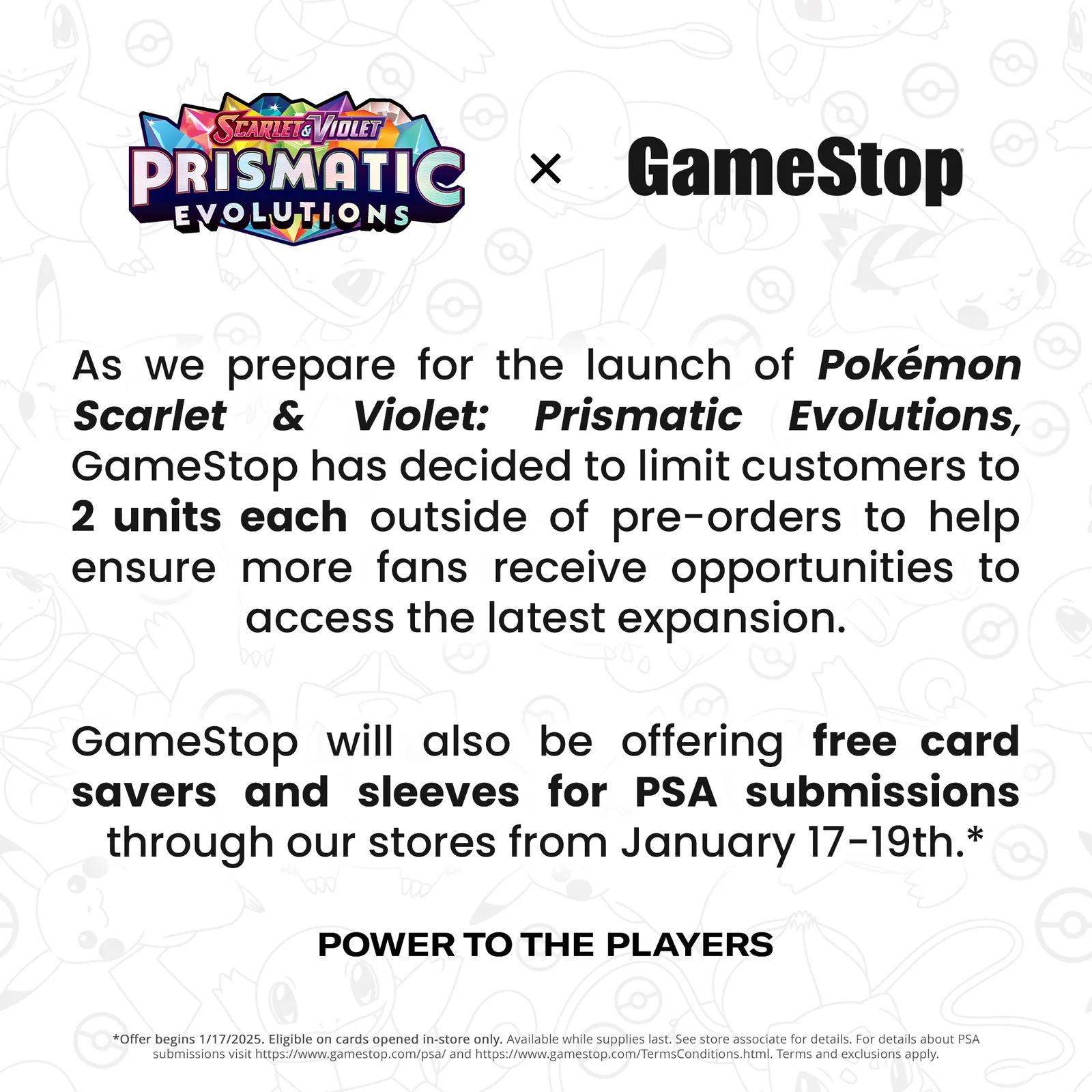An announcement regarding Prismatic Evolutions