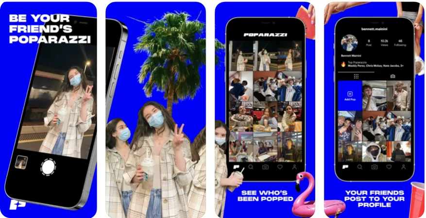 Poparazzi camera, photo feed and friends-created profile, supplied in the Luciq customer case study.