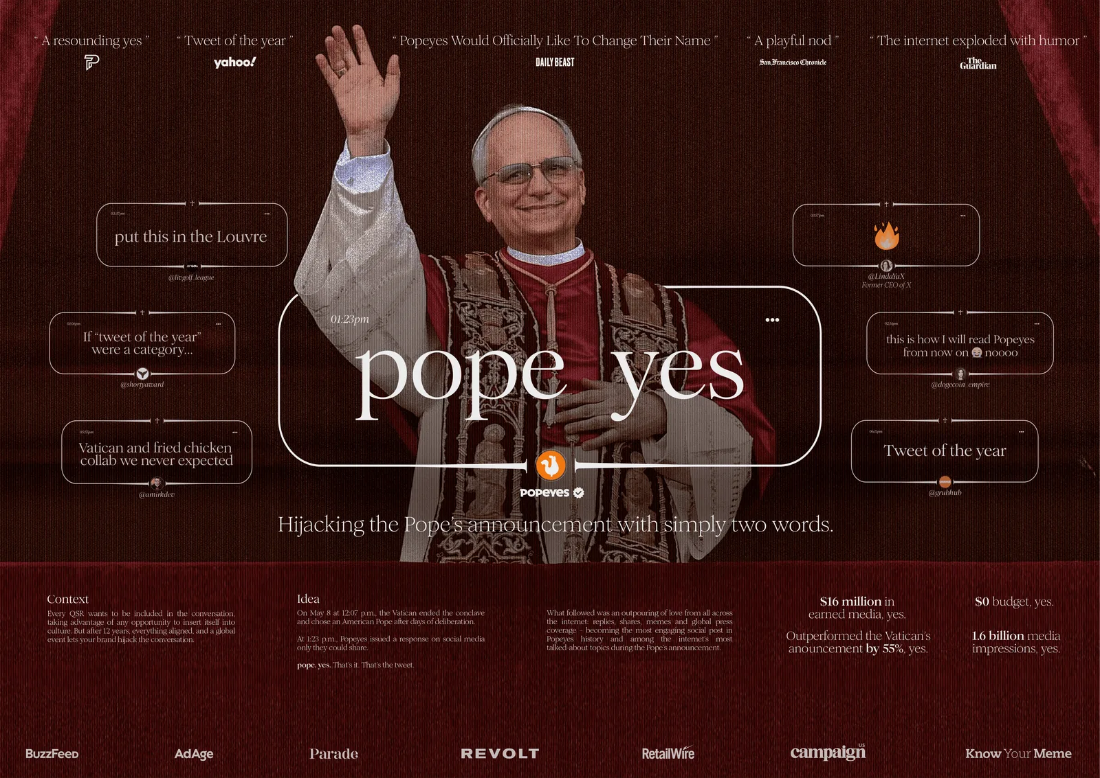 Official Pope Yes campaign case board, showing the pun and reported reactions