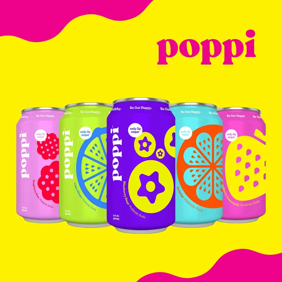 Poppi cans after the rebrand from Mother Beverage