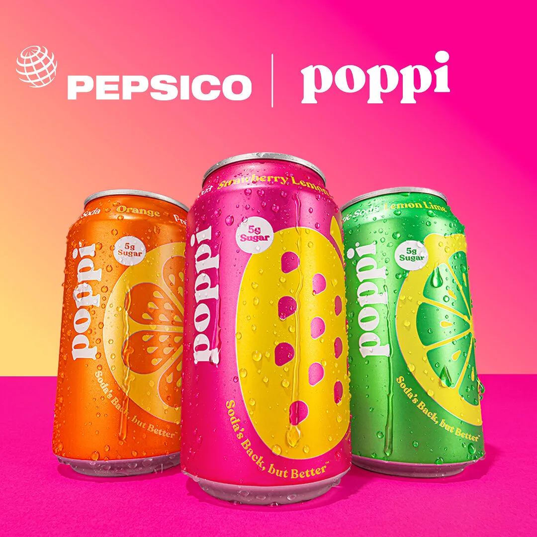 Poppi cans in the PepsiCo acquisition announcement