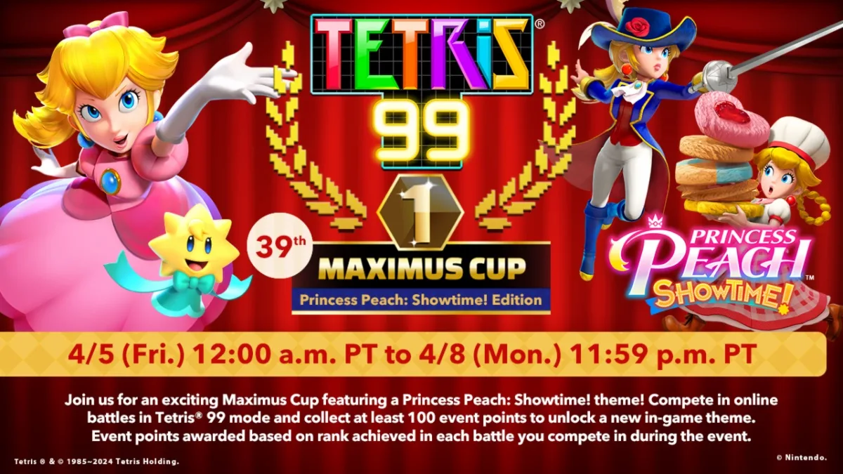 Tetris 99 announces 39th Maximus Cup with Princess Peach: Showtime theme