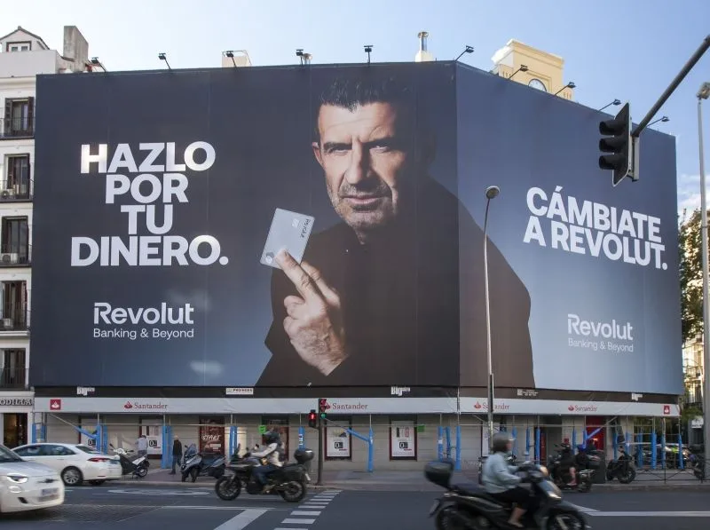 Revolut’s Figo billboard in Madrid, photographed in the executive’s launch post.